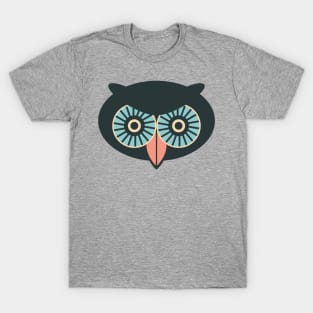 THERE BE OWLS Big Staring Owl Forest Bird Black Blue Eyes Pink Beak - UnBlink Studio by Jackie Tahara T-Shirt